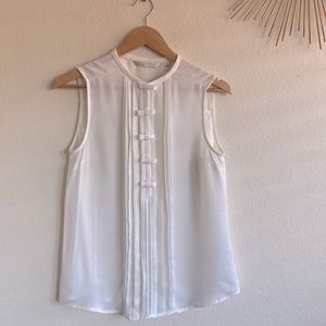 LC SemiSheer Pintuck Bow Sleeveless Top OffWhite S